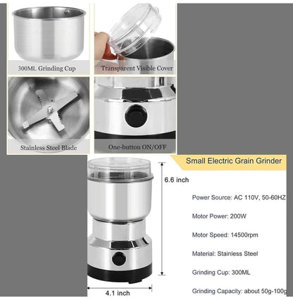 Stainless Steel Electric Coffee Grinder & Mixer